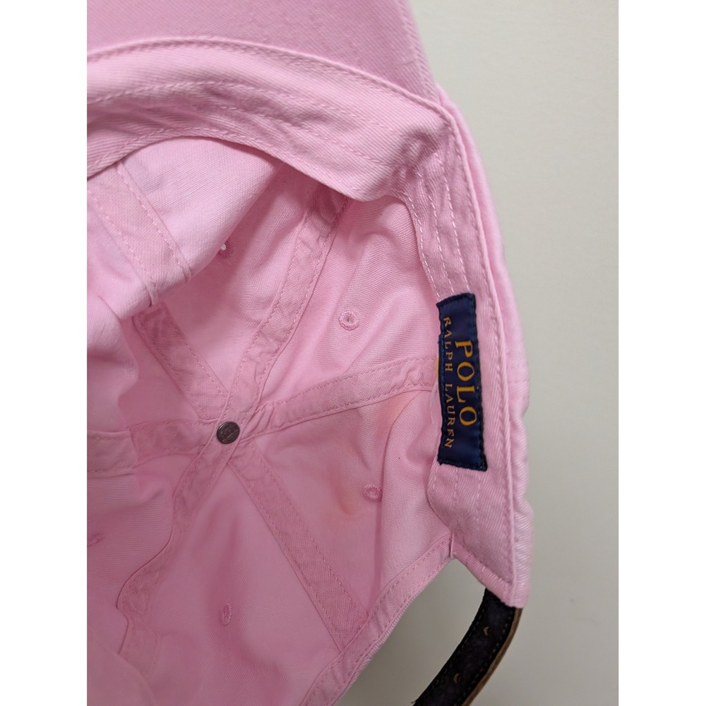 Polo Ralph Lauren Pink Baseball Cap Hat Big Pony Script Signature Leather Strap - Picture 4 of 10